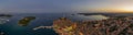 Panoramic aerial drone picture of the historic city Rovinj in Croatia during sunrise Royalty Free Stock Photo