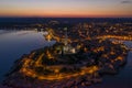 Panoramic aerial drone picture of the historic city Rovinj in Croatia during sunrise Royalty Free Stock Photo