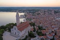 Panoramic aerial drone picture of the historic city Rovinj in Croatia during sunrise Royalty Free Stock Photo