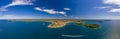 Panoramic aerial drone picture of the historic city Rovinj and harbor in Croatia Royalty Free Stock Photo