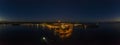 Panoramic aerial drone picture of the historic city Rovinj and harbor with full moon in Croatia during sunset Royalty Free Stock Photo