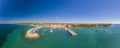 Panoramic aerial drone picture over the Istrian town of Fazana with harbour