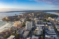 Panoramic aerial drone view above Cronulla in the Sutherland Shire, South Sydney, looking south toward Port Hacking Royalty Free Stock Photo