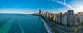 panoramic aerial drone view of Chicago metropolis from the lake during sunset Royalty Free Stock Photo