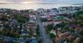 Panoramic aerial drone view of Cronulla in the Sutherland Shire, South Sydney, NSW Australia during an early morning sunrise Royalty Free Stock Photo