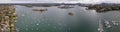 Panoramic aerial drone view of Parramatta River on Sydney Harbour, NSW Australia showing Snapper Island and Cockatoo Island Royalty Free Stock Photo