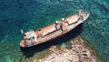 Panoramic aerial of the EDRO III cargo Shipwreck in the turquoise waters of Pegeia, Cyprus Royalty Free Stock Photo