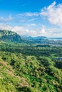 Panoramic aerial image from the Pali Lookout on the island of Oahu in Hawaii Royalty Free Stock Photo