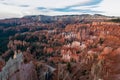 Panoramic aerial morning sunrise view on sandstone rock formations on Navajo Rim hiking trail in Bryce Canyon, Utah, USA Royalty Free Stock Photo