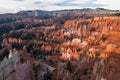 Panoramic aerial morning sunrise view on sandstone rock formations on Navajo Rim hiking trail in Bryce Canyon, Utah, USA Royalty Free Stock Photo