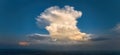 Panoramic aerial shot of cumulonimbus capillatus, a huge storm cloud against a blue sky. Royalty Free Stock Photo