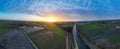 Panoramic Aerial Sunset over Canal and Rural Landscape Royalty Free Stock Photo