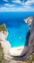 Panoramic aerial top down view to the beach Navagio, Zakynthos island, Greece Royalty Free Stock Photo