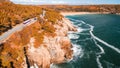 Panoramic aerial view of Acadia National Park in foliage season, Maine Royalty Free Stock Photo