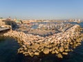 Panoramic Aerial View of Acco, Acre, Akko old city with crusader palace, city walls, arab market, knights hall, crusader tunnels, Royalty Free Stock Photo