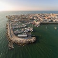 Panoramic Aerial View of Acco, Acre, Akko old city with crusader palace, city walls, arab market, knights hall, crusader tunnels, Royalty Free Stock Photo