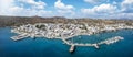 Panoramic aerial view of Adamas town, the port of Milos island Royalty Free Stock Photo