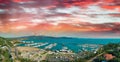 Panoramic aerial view of Airlie Beach skyline at dusk, Queensland Royalty Free Stock Photo