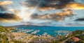 Panoramic aerial view of Airlie Beach skyline and Marina, Australia Royalty Free Stock Photo