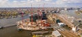 Panoramic aerial view of Amsterdam canals with bridge and typical dutch houses Royalty Free Stock Photo