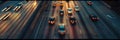 Panoramic aerial view banner of highway with cars at night