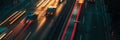 Panoramic aerial view banner of highway with cars at night