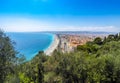 Panoramic aerial view of beach in City of Nice, French riviera, Royalty Free Stock Photo