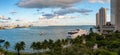 Panoramic aerial view of a beautiful sunset in South Pointed Beach. Miami, Florida. Royalty Free Stock Photo