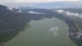 Panoramic aerial view of beautiful twin lakes in an ancient volcanic caldera. Lakes Buyan and Tamblingan, Bali Royalty Free Stock Photo