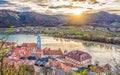 Town of DÃÂ¼rnstein in Wachau Valley at sunset, Lower Austria, Austria Royalty Free Stock Photo