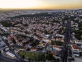 Panoramic aerial view of Belem district along the Tagus river at sunset in Lisbon downtown, Lisbon, Portugal Royalty Free Stock Photo