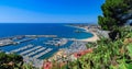 Panoramic aerial view of Blanes in Costa Brava in a beautiful summer day, Spain. Royalty Free Stock Photo