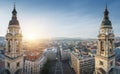 Panoramic aerial view of Budapest, Szent Istvan Square and St. Stephens Basilica Towers - Budapest, Hungary