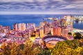 Panoramic Aerial View of Bull Ring in Malaga at Dusk Royalty Free Stock Photo