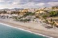 Panoramic aerial view of Burriana beach situated in Nerja Village , Malaga - Spain.