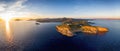 Panoramic aerial view of Cape Sounion with the iconic Temple of Poseidon, Greece Royalty Free Stock Photo