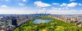 Panoramic aerial view of the Central Park in Manhattan, New York City surrounded by skyscrapers Royalty Free Stock Photo