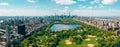 Panoramic aerial view of the Central Park in Manhattan, New York City surrounded by skyscrapers Royalty Free Stock Photo