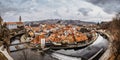 Panoramic aerial view of Cesky Krumlov,Czech Republic.Famous Czech medieval town with Renaissance and Baroque castle on steep rock Royalty Free Stock Photo