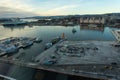 Panoramic aerial view of the city of Oslo, the central part of the city around Oslo Opera House and the port in Winter. Oslo,