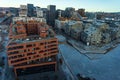 Panoramic aerial view of the city of Oslo, the central part of the city around Oslo Opera House and the port in Winter. Oslo,