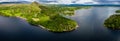 Panoramic aerial view of Conic Hill and Balmaha on the shores of Loch Lomond (Highlands, Scotland