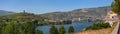 Panoramic aerial view at the Douro river on Regua, typical landscape of the highlands in the north of Portugal, levels for