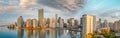 Panoramic aerial view of Downtown Miami and Brickell Key at sunrise Royalty Free Stock Photo