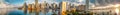 Panoramic aerial view of Downtown Miami and Brickell Key at sunrise Royalty Free Stock Photo