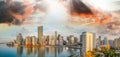 Panoramic aerial view of Downtown Miami and Brickell Key at sunrise Royalty Free Stock Photo