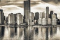 Panoramic aerial view of Downtown Miami and Brickell Key at sunrise Royalty Free Stock Photo