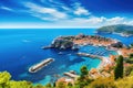 Panoramic aerial view of Dubrovnik old town in Croatia, Dubrovnik landscape. Aerial view at famous european travel destination