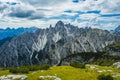 A panoramic aerial view of epic Cadini di Misurina mountain group, Italian Alps, Dolomites, Italy, Europe Royalty Free Stock Photo