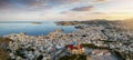 Panoramic aerial view of Ermoupoli city , Syros island, during sunset